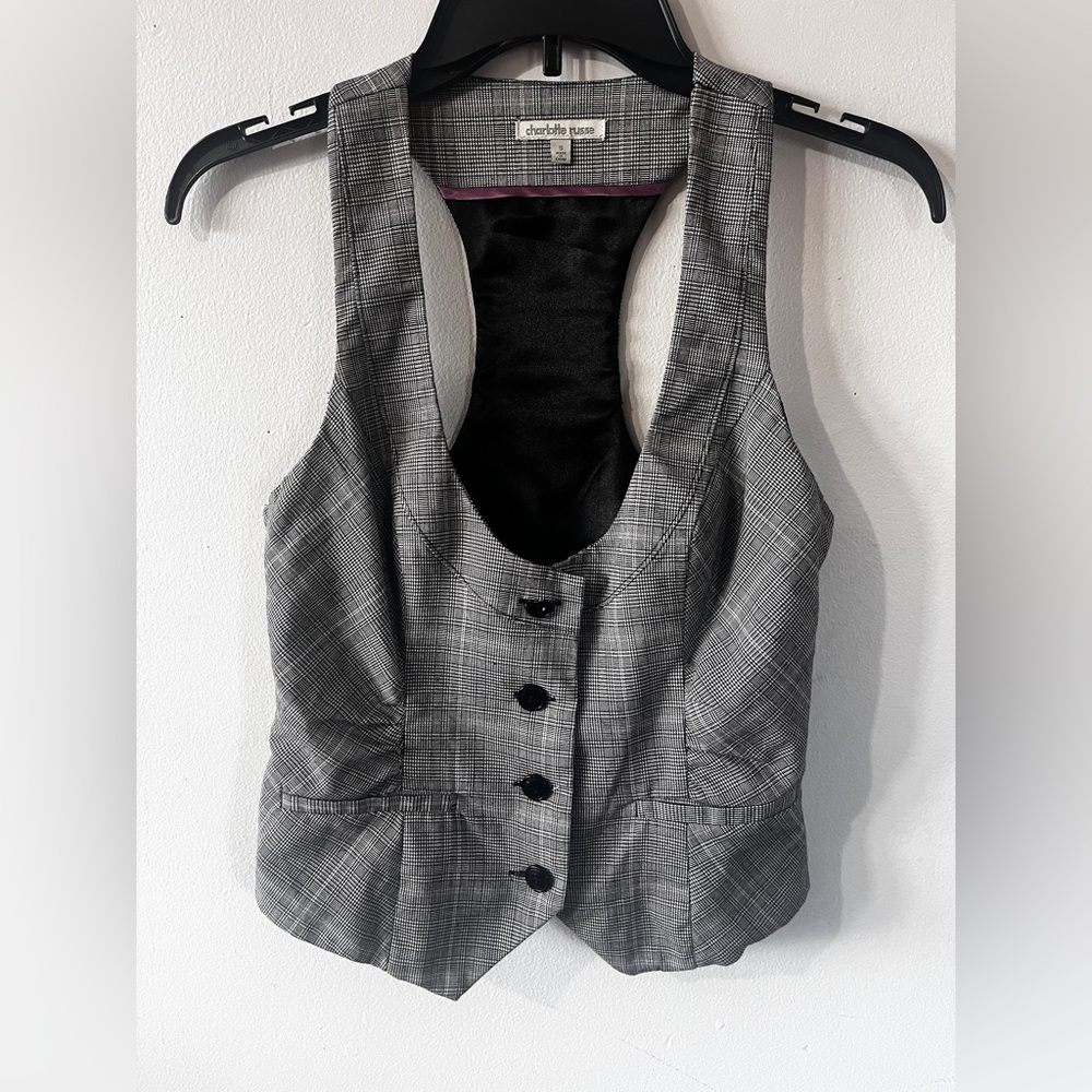 Charlotte Russe Black and Gray Plaid Vest